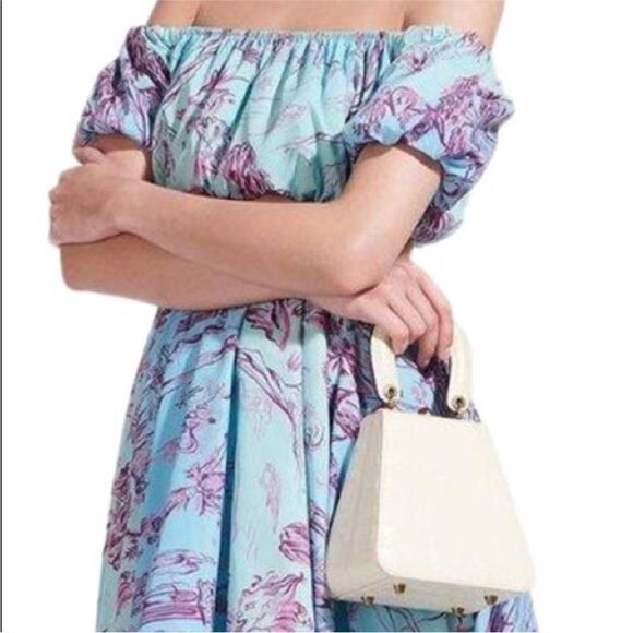 NEW STAUD Kenny Cream Croc Embossed Leather Top Handle Bag - Picture 5 of 11